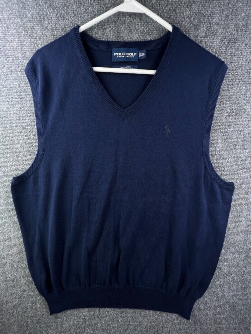 Polo Golf Ralph Lauren Navy Blue Cotton XL Sleeveless Vest V Neck Knit Men’s
